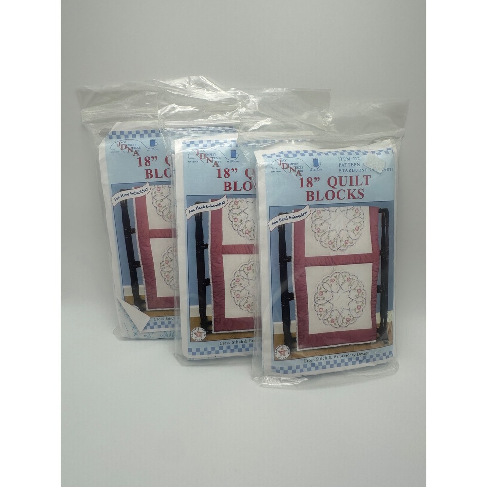 Lot of 3 Jack Dempsey Needle Art 18in Quilt Blocks Starburst of Hearts 732-33